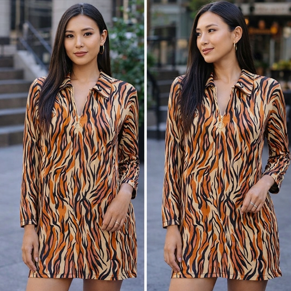 Show Me Your mumu Charlie Collar Royal Tiger Knit  Dress Mobwife Size Large